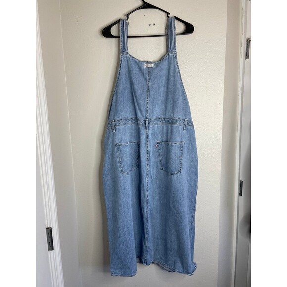 Levi’s Denim Overall Dress XXL Button Front Jean Jumper Pinafore Midi Dress - Picture 4 of 7